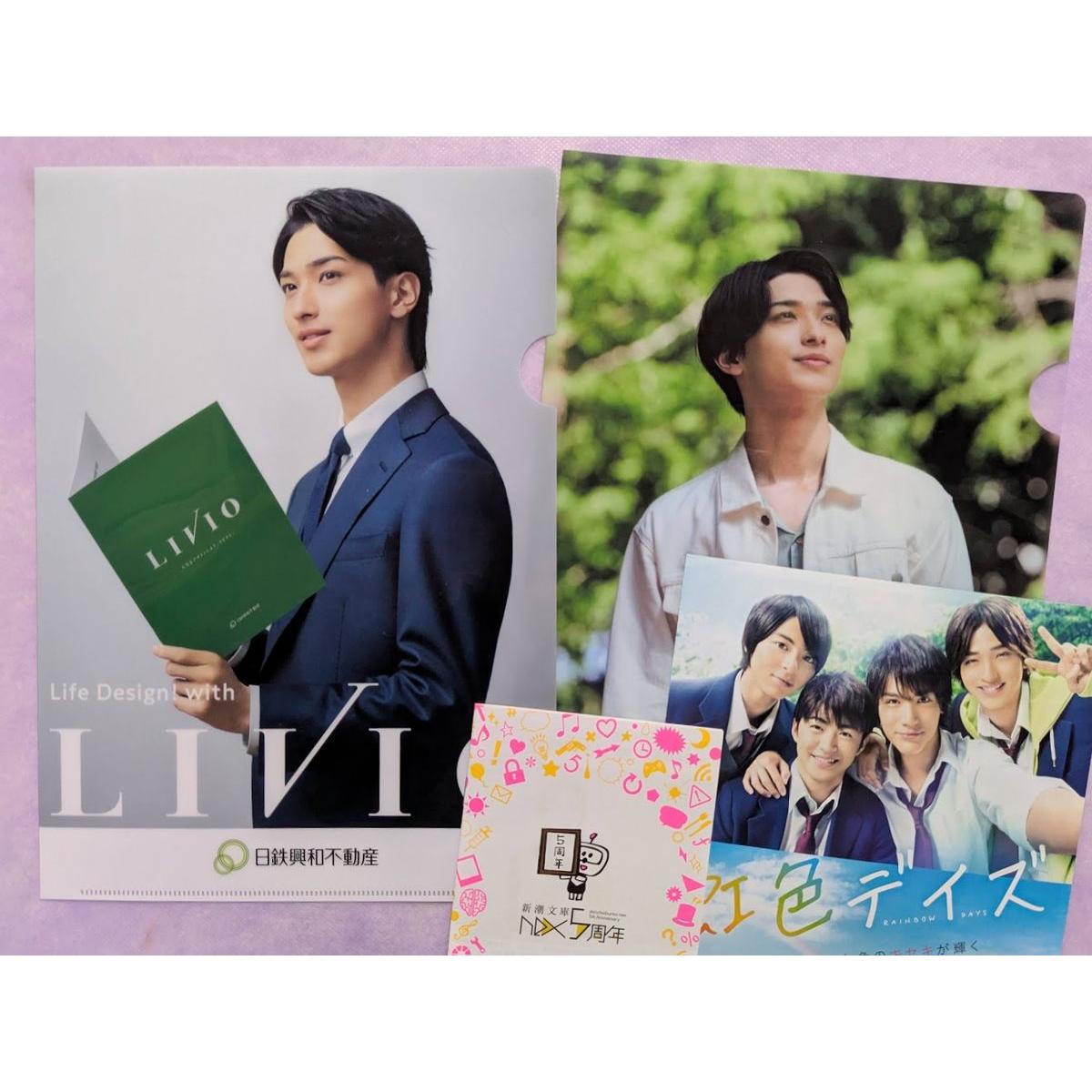 Used Yokohama Ryusei LIVIO clear file set of 2 types & bonus: Shincho Bunko mini booklet/movie flyer
