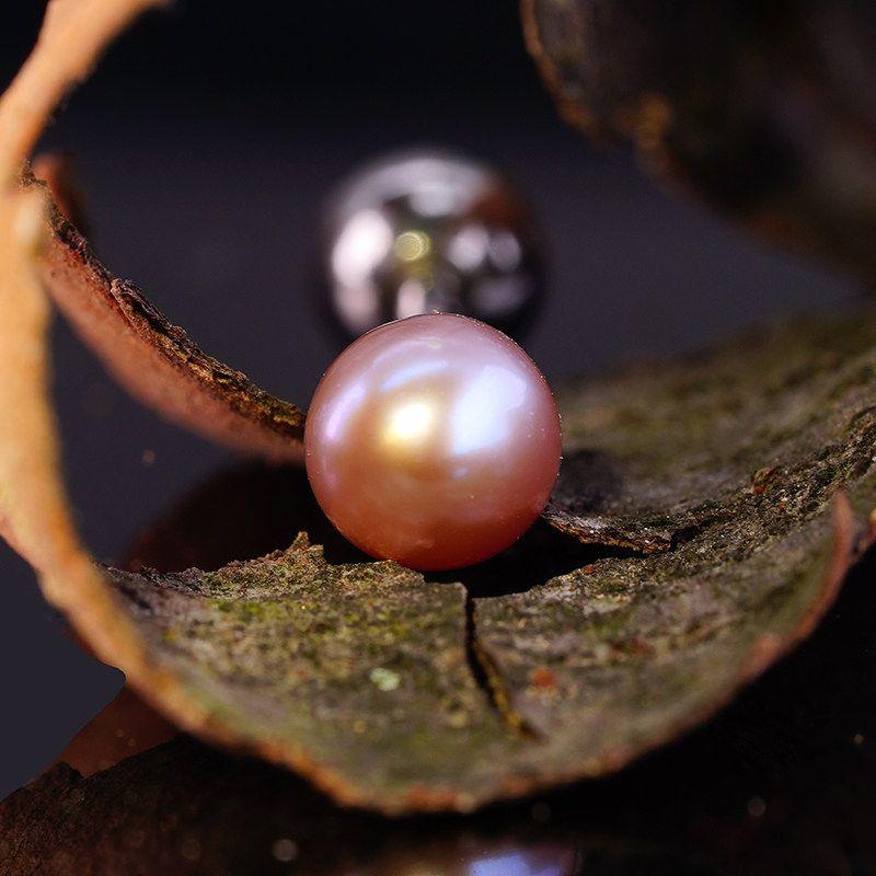 Rockboil Natural Pearl Titanium Steel Tongue Pin Drinkable Sexy Fashion Female Tongue Ring 10mm Short Rod Perforated Ornament Purple Pearl + Steel Ball Titanium Steel Rod