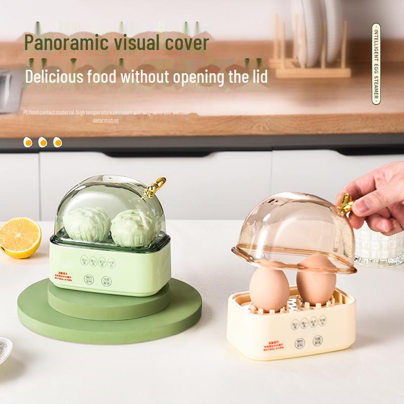 Dual Egg Cooker & Breakfast Steamer: Compact, Multi-Function, Timed Cooking for Eggs & Buns, Ideal for Home & Dorm.