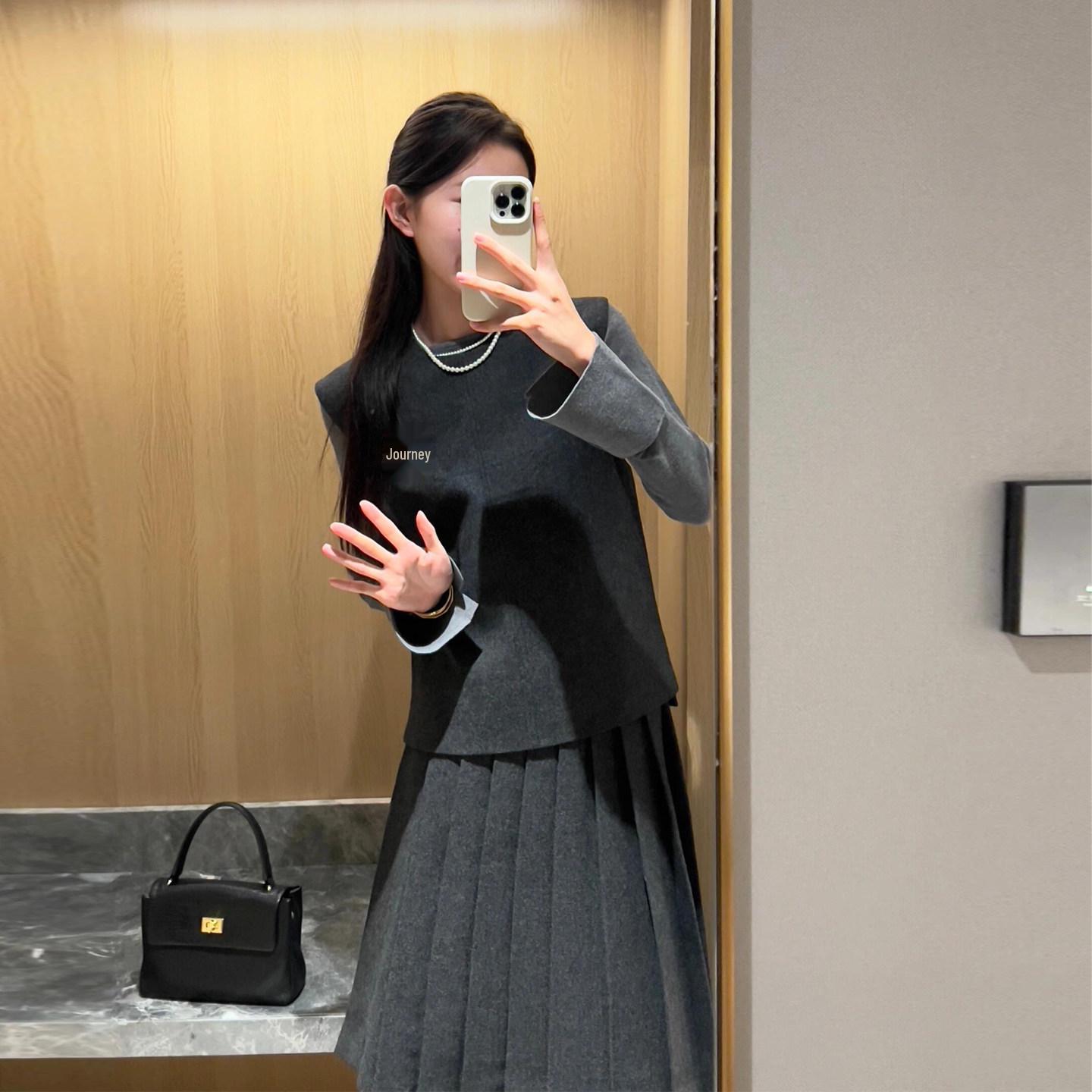 Women s 2025 Autumn/Winter Wool Vest & Skirt Set - Stylish & Trendy Two-Piece Outfit L