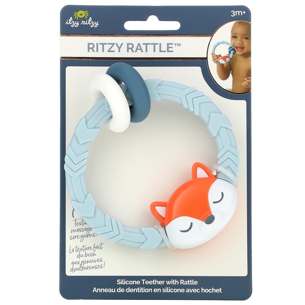 itzy ritzy, Ritzy Rattle, silicone rattle teether, 3+ months, fox, 1 piece
