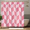 Modern Geometric Shower Curtain Pink and White Wavy Checkered Design Stylish Bath Curtain for Girls’ Room and Contemporary Decor