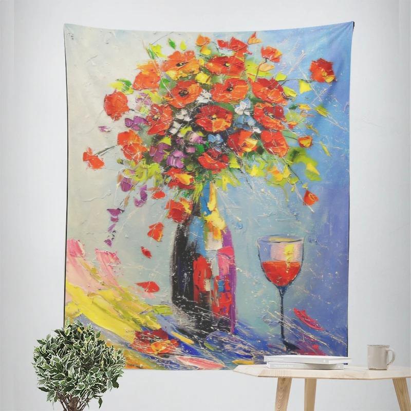Oil Painting Potted Flowers Decorative Tapestry Home Wall Decoration Office Living Room Tapestry