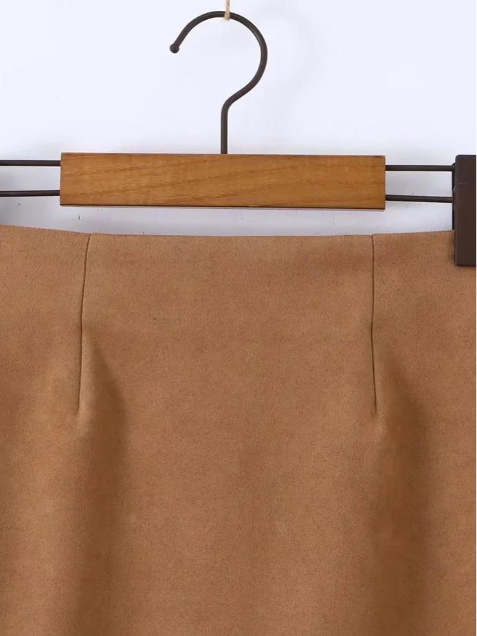 Women's Suede Bodycon Midi Skirt - Autumn/Winter Korean Retro Style