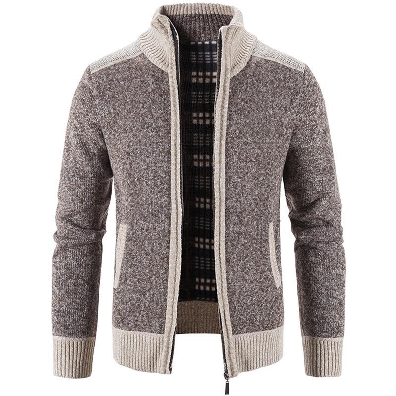 Men S Fleece Knit Cardigan Stand Collar Long Sleeve Warm Coat M кофейный