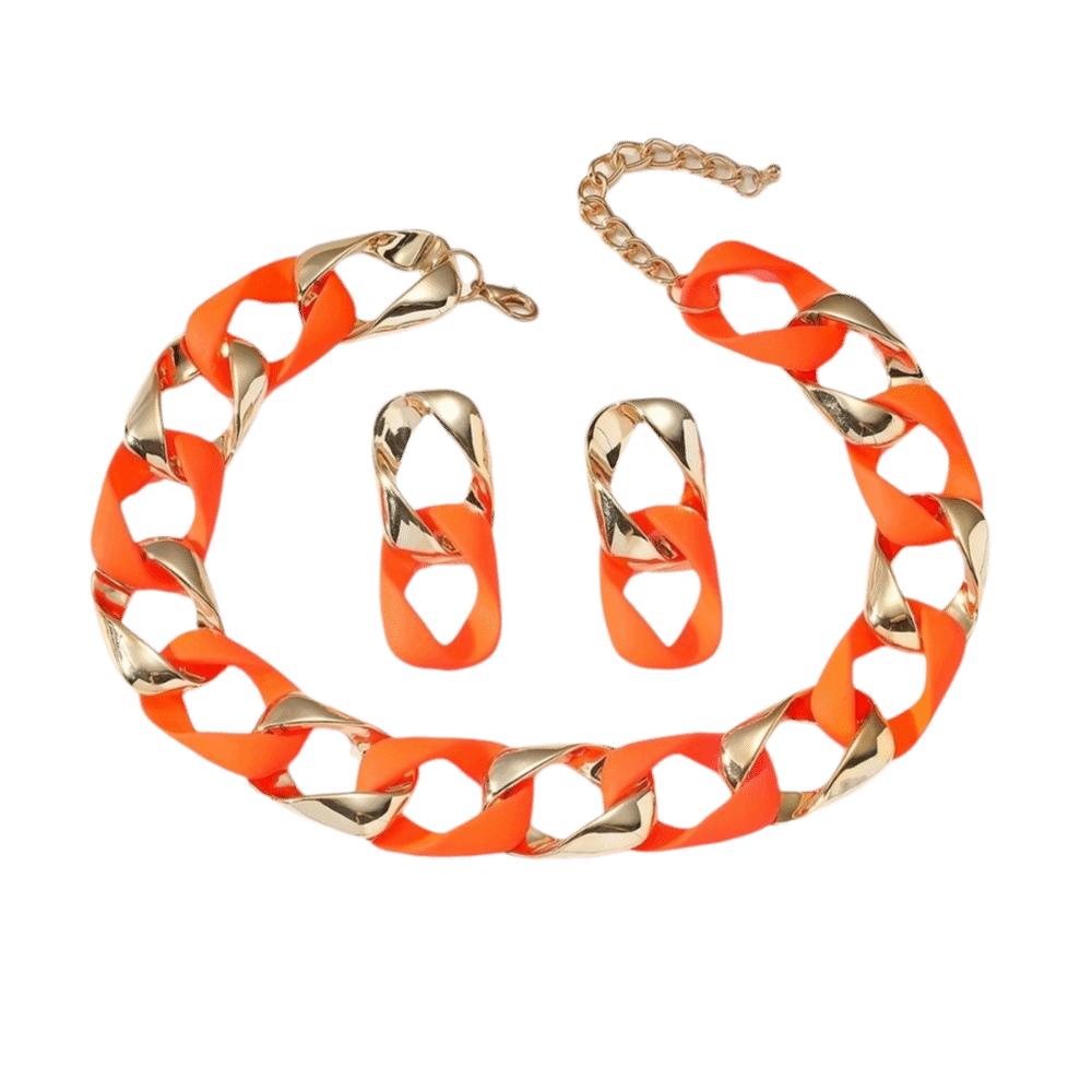 Hollow-out Chain Necklace Earrings Large Exaggerated Jewelry Temperament Jewelry Set Dinner оранжевый
