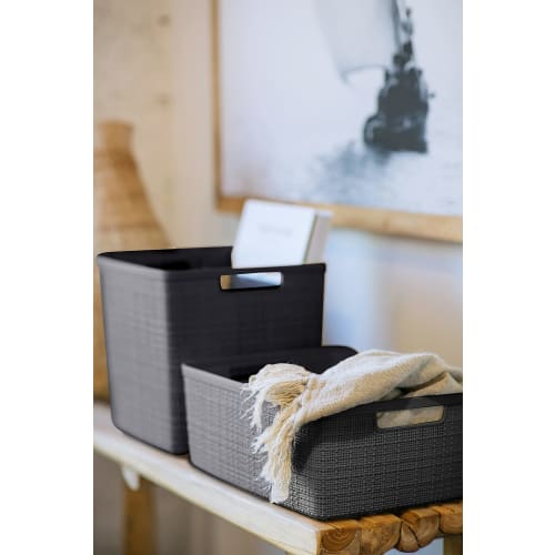 CURVER Large Basket, Gray, 20L, Set of 2, Jute Storage Basket, Laundry Basket, Laundry Hamper, Stylish, Durable, Scandinavian, Linen-Like Texture