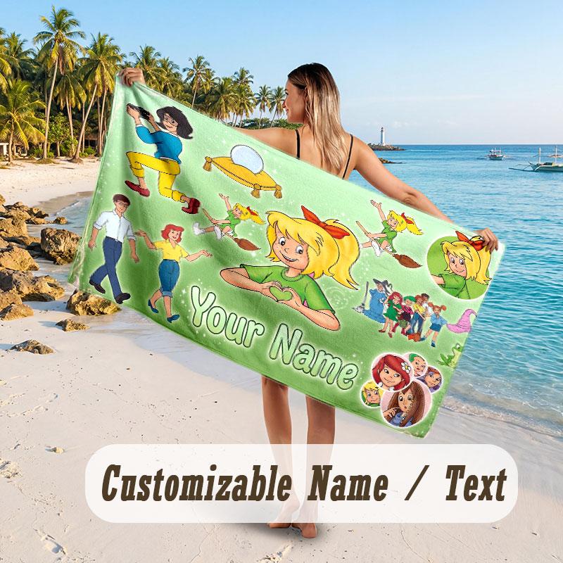 Personalized Beach Towel,Bibi Blocksberg Custom Printed Name Text, Super Absorbent Towel For Beach Vacation