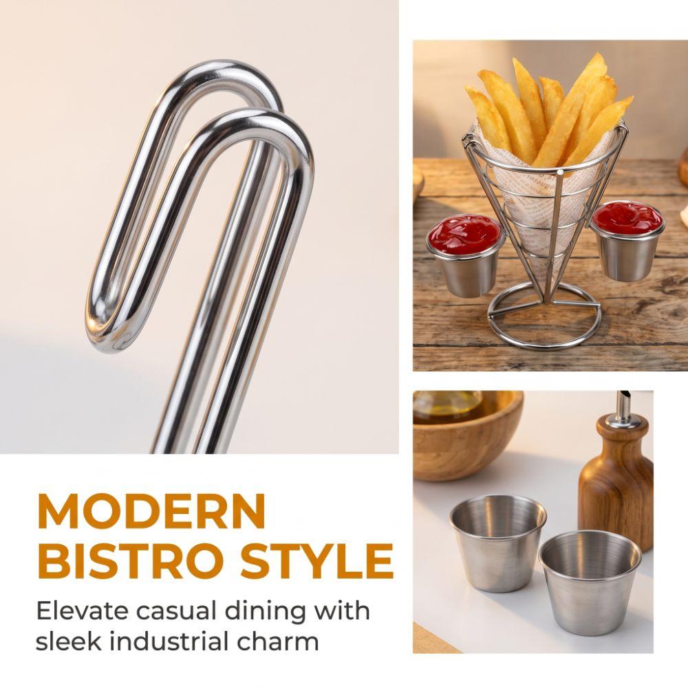 Sliver French Fry Cone Holder with Sauce Cup Fries Baskets Fries Display Stand  Serving Snacks