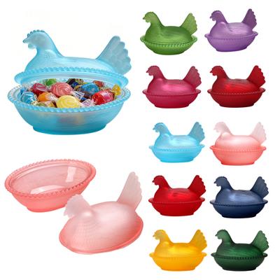 Glass Chicken Candy Dish Hen On Nest Candy Bowl with Lid Cute Snack Bowl Dessert Plate Egg Tray for Home Farmhouse Tabletop Decor