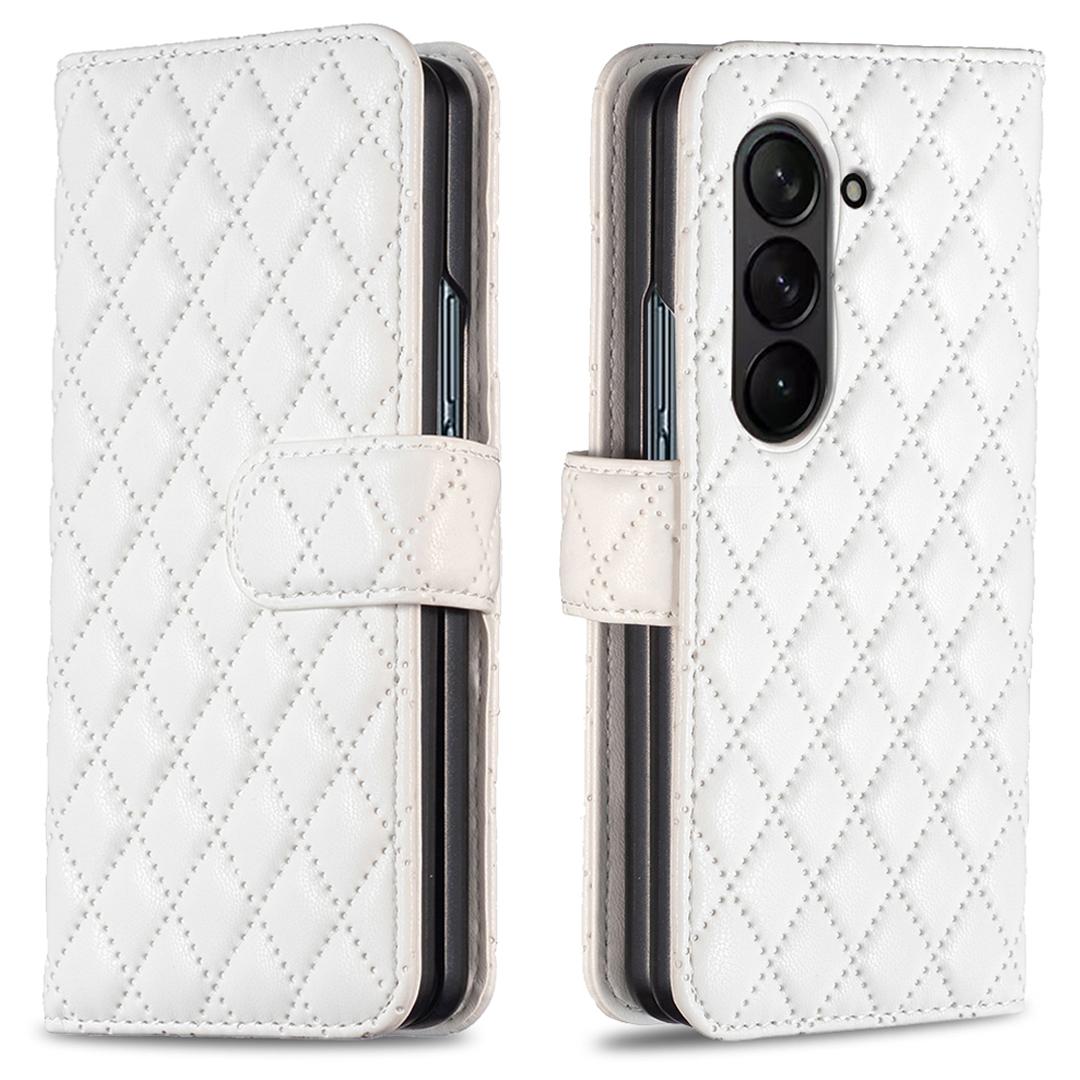 

For Samsung Galaxy Z Fold6 5G Case Rhombus Wallet PU Leather Phone Cover White