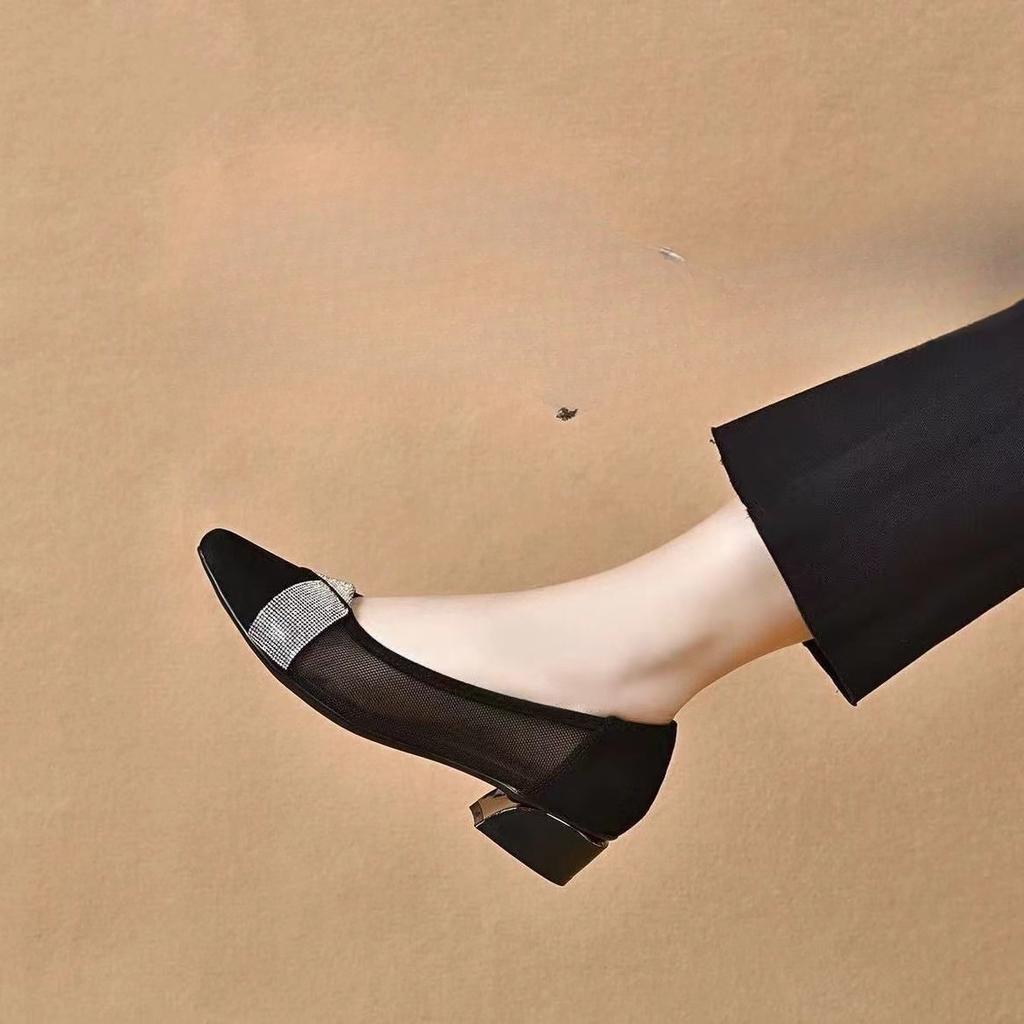 Women Pumps Autumn Black Shoes of Women Fashion Crystal High Heel Dress Pointed Grace Comfortable Low Heels Sexy Women High Heel