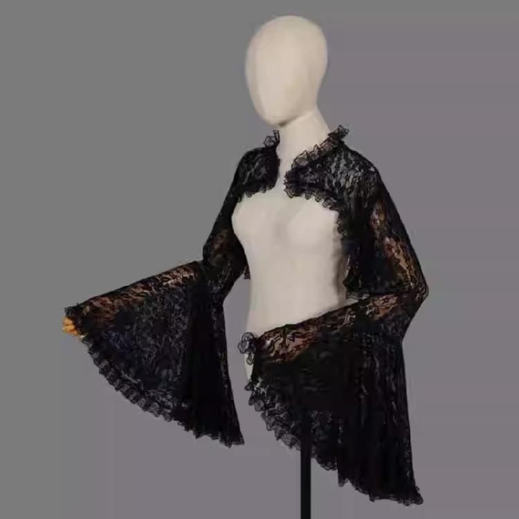 Lace Trimmed Gothic Bridal Flared Sleeve Shrug For Special
