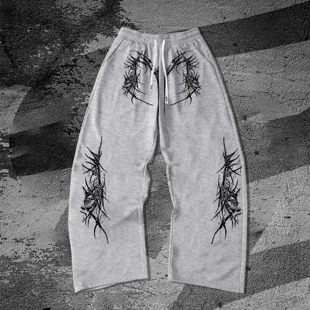 Dunkle Dornenschutzhose: Streetstyle-Jogginghose mit Kordelzug, geradem Bein und Fleece-Futter, perfekt für Workouts im Freien und zum Joggen