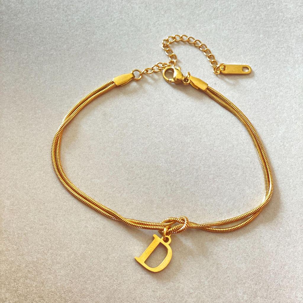Valentine's Day Stainless Steel Herringbone & Snake Chain Bracelet with 26 Letters Pendant