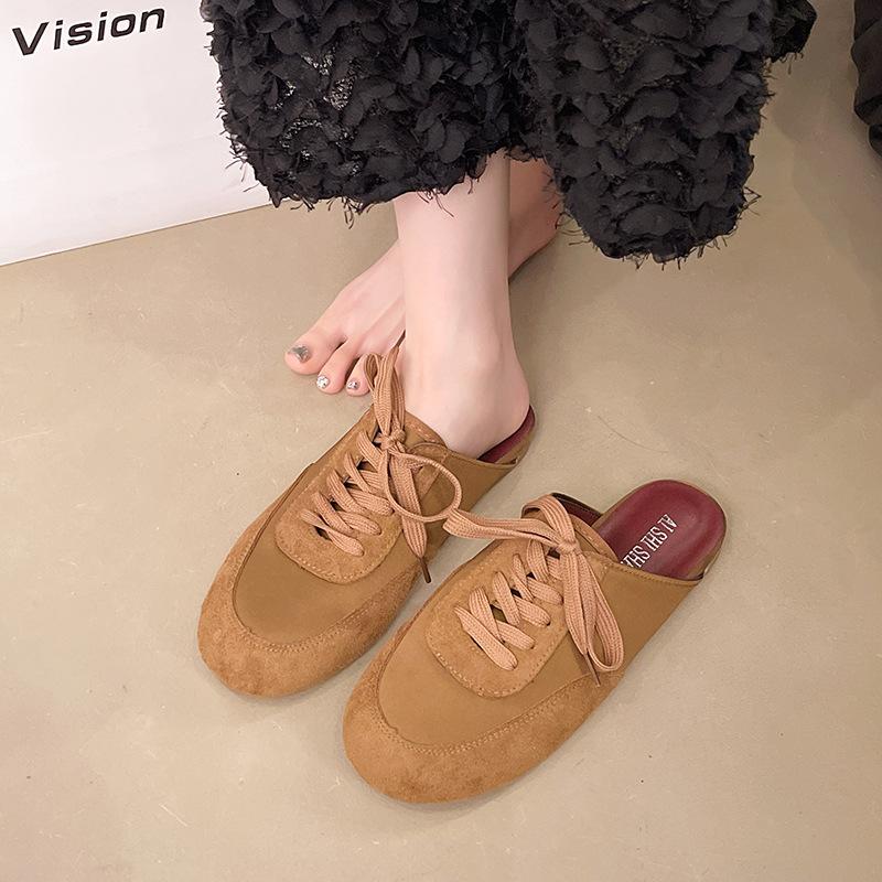 British spring 2025 new lace-up lazy one-pedal muller shoes cool slippers bag head half slippers women's outer wear