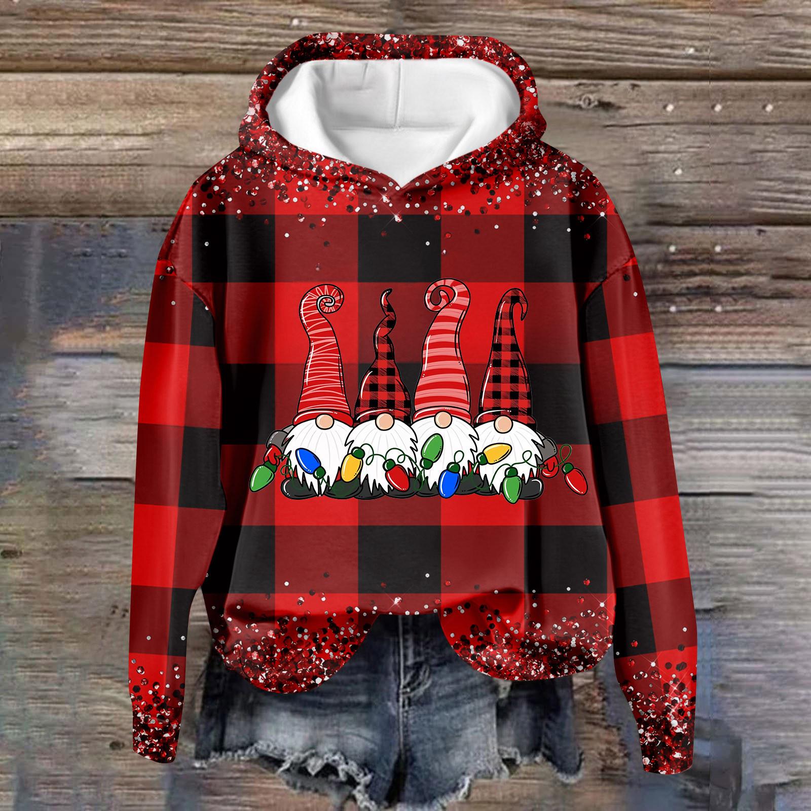 

Женская повседневная мода рождественский принт длинный рукав O-образный вырез пуловер толстовки XL белый