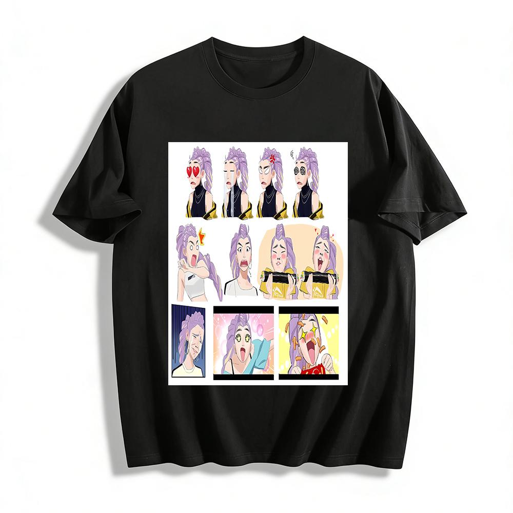 

Funny Purple-haired Girl Meme Print Top, Casual Versatile Tee with Diverse Emotion Patterns for Men & Women Pure cotton T-shirt XXS