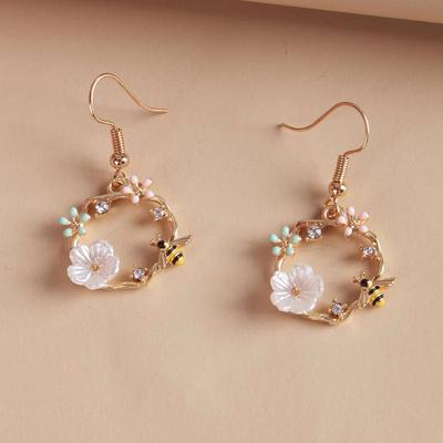 Silver Needle Bee Floral Earrings Korean Style Cute Bee Flower Ear Studs for Women