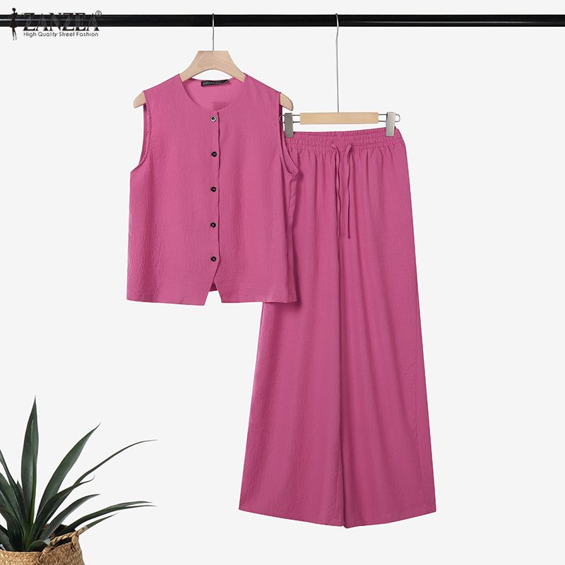 ZANZEA Women Sleeveless Tank Tops and Pants Casual Two Piece Suit Sets