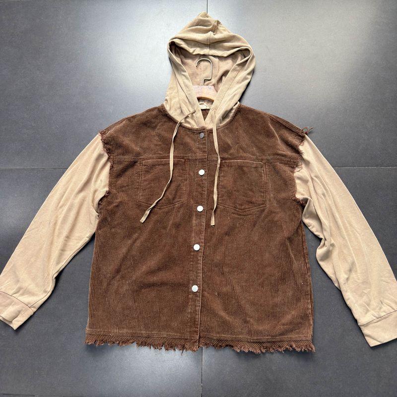 

Экспорт Однотонный вельветовый кардиган с капюшоном Топы Тонкая верхняя одежда Мода Ветер Потертый Ветер Свободная куртка Brown corduroy hooded XL