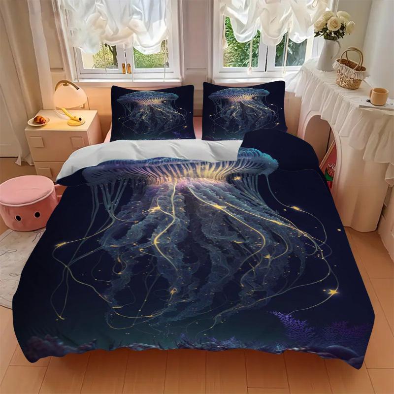 3pcs Anime Jellyfish Bedding Set - Includes One Quilt Cover and Two Pillowcases (No Core) - Perfect for Bedroom and Guest Room Decoration, F