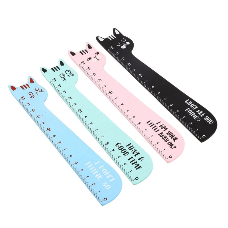

4PCS Kitten Themed Wooden Rulers Light Weight Wood Drawing Rulers Measuring Tool for Students Children Craft Project 1