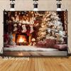 2D Cozy Fireplace Christmas Photography Backdrop, Rustic Cabin with Warm Fire & Holiday Decorations