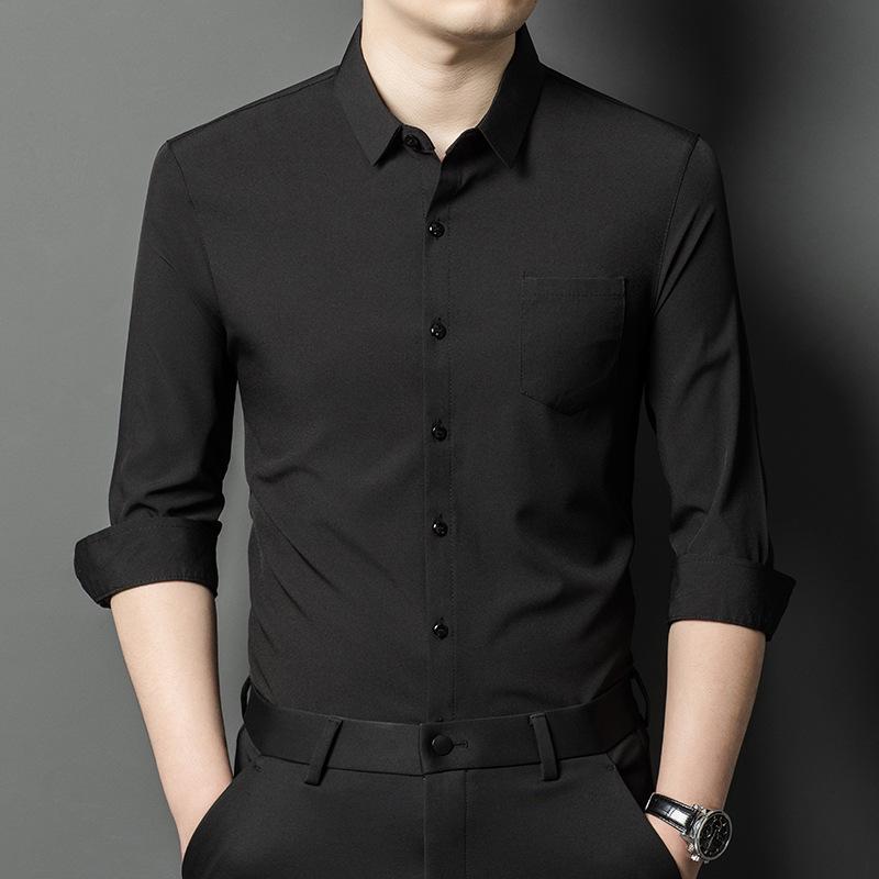 

Мужская деловая рубашка кэжуал с длинным рукавом, не требующая глажки, с карманом, 2025 L чёрный