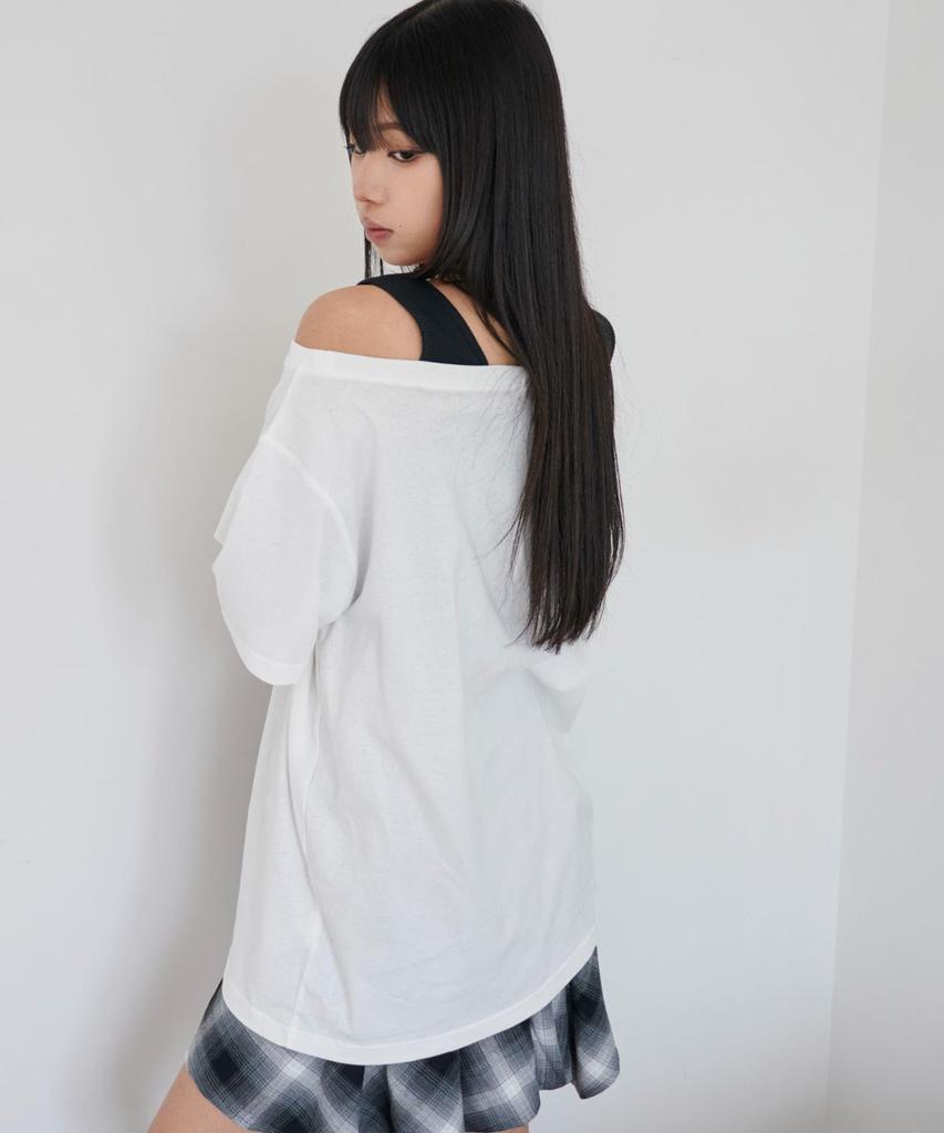 WEGO Short Sleeve Tank Layered Big Summer Korean Size White Women's T-Shirt, Top, Style, Off-the-Shoulder, T-Shirt, Clothes, Streetwear, Style, F,