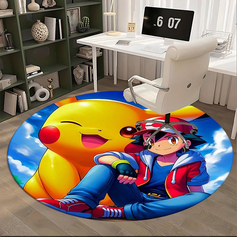 1pc Pikachu Pikachu Round Carpet - Anime Design Chair Mat for Office, Home Decor, Living Room