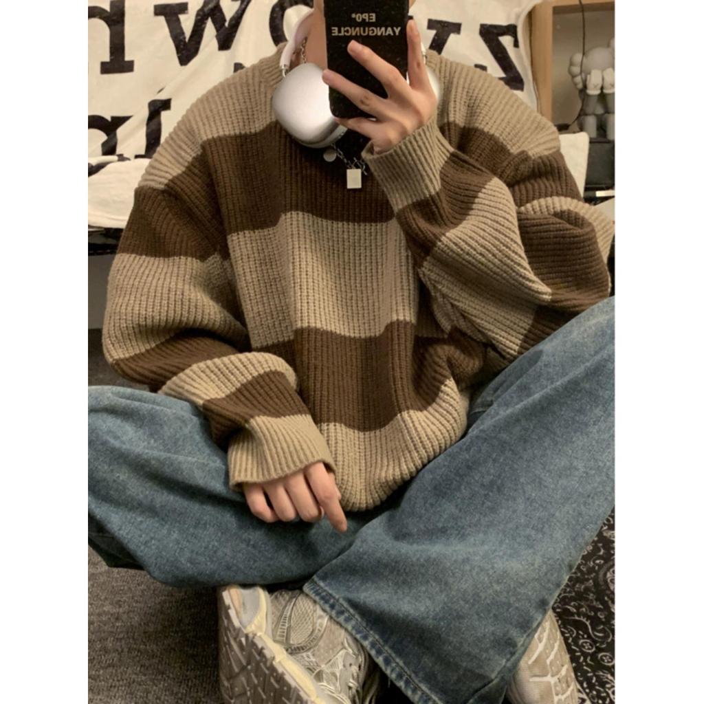 Pull rayé à col rond pour homme - Coupe ample, Tricot tendance Automne/Hiver