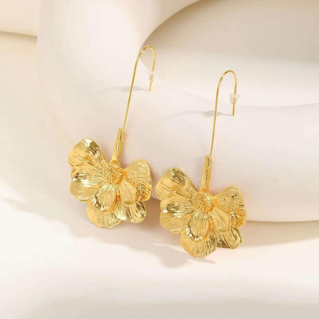 Vnox Chunky Women Statement Earrings, Big Heavy Flower Drop Earrings,Exaggerated Metal Jewelry Gift