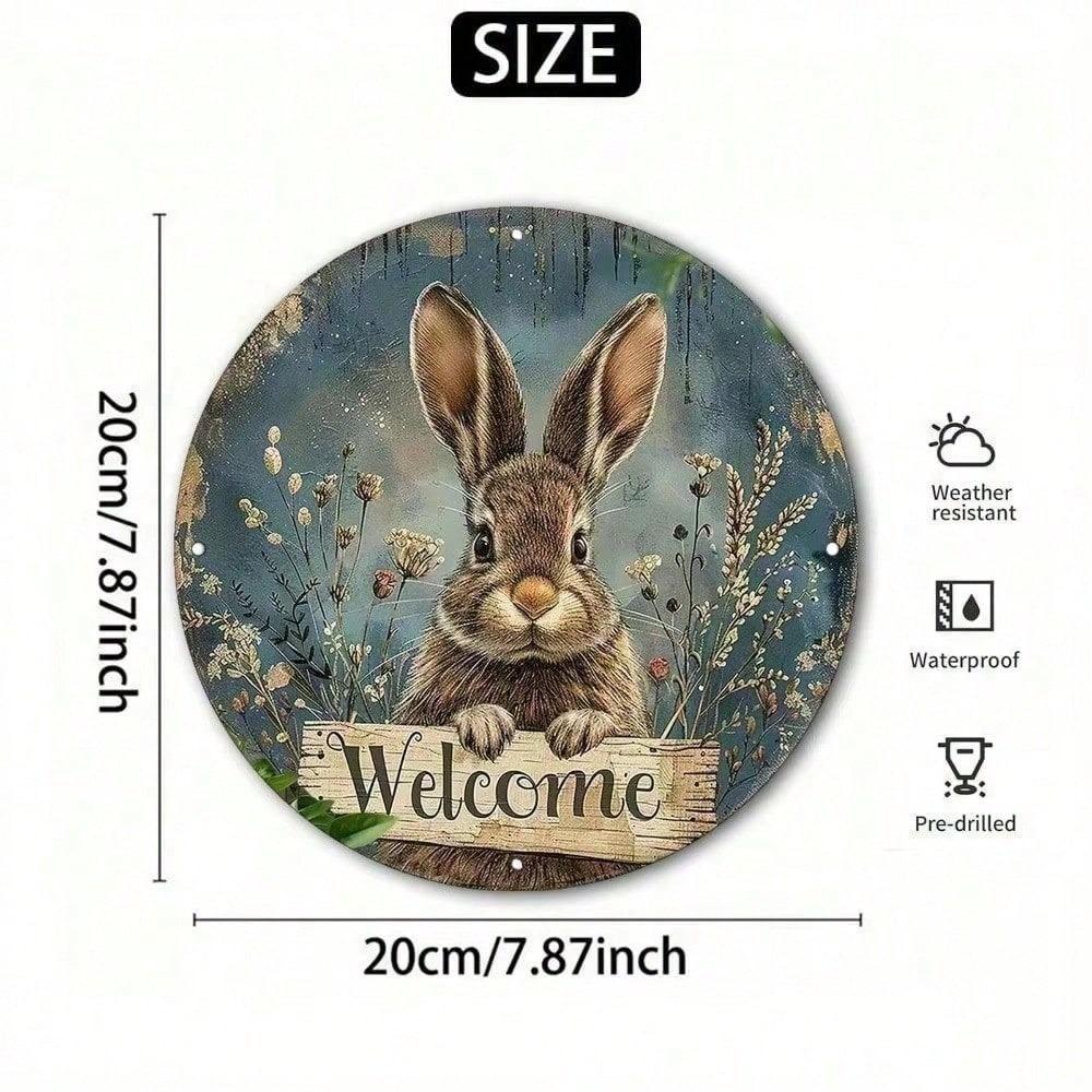 Happy Dayz Rabbit Metal Sign Vintage Farmhouse Wall Decor Rustic Tin Art for Home Living Room Bedroom Garage