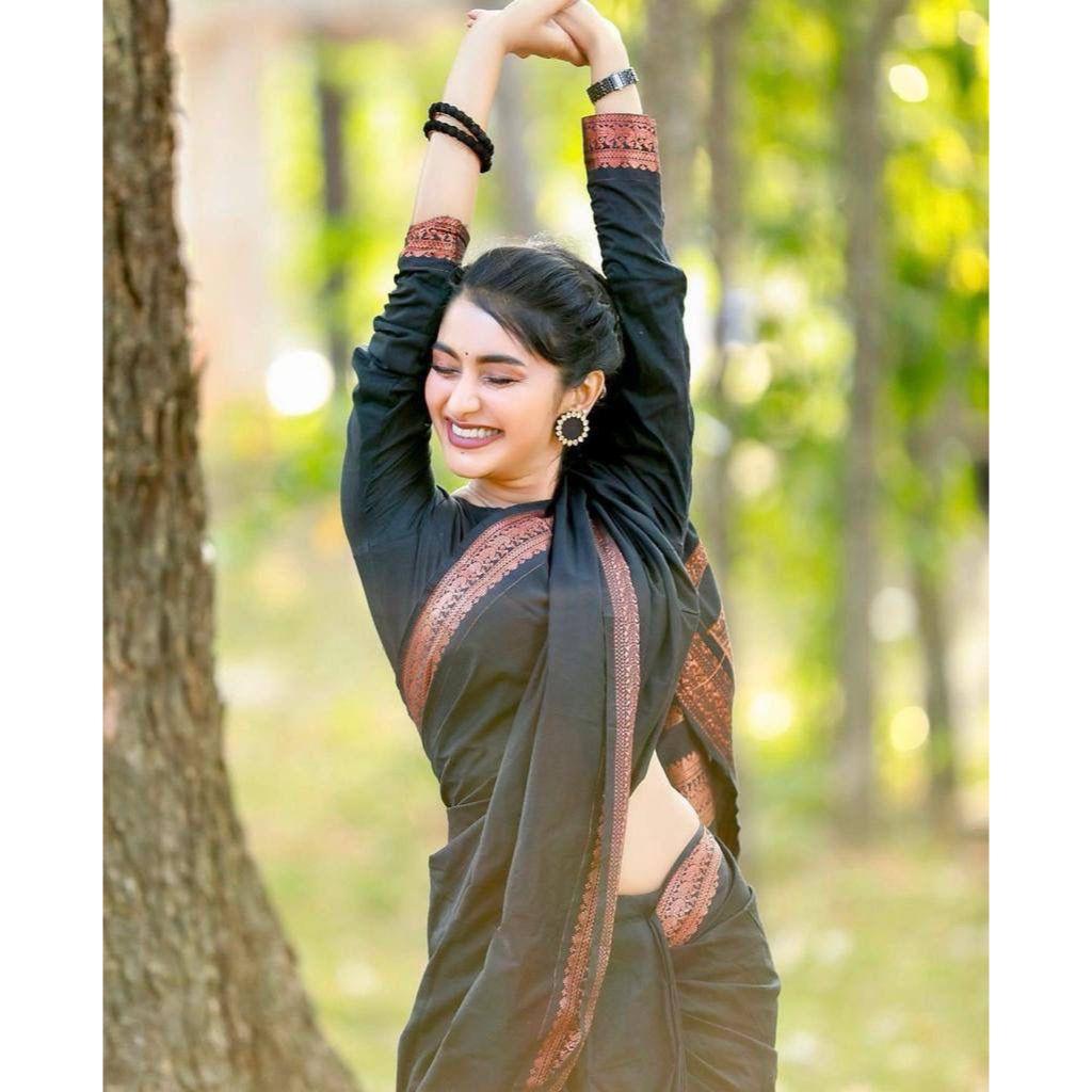 Silk Saree from the ALMAARI Store Is Adorned with Beautiful Zari Work In Form of Traditional Motifs.