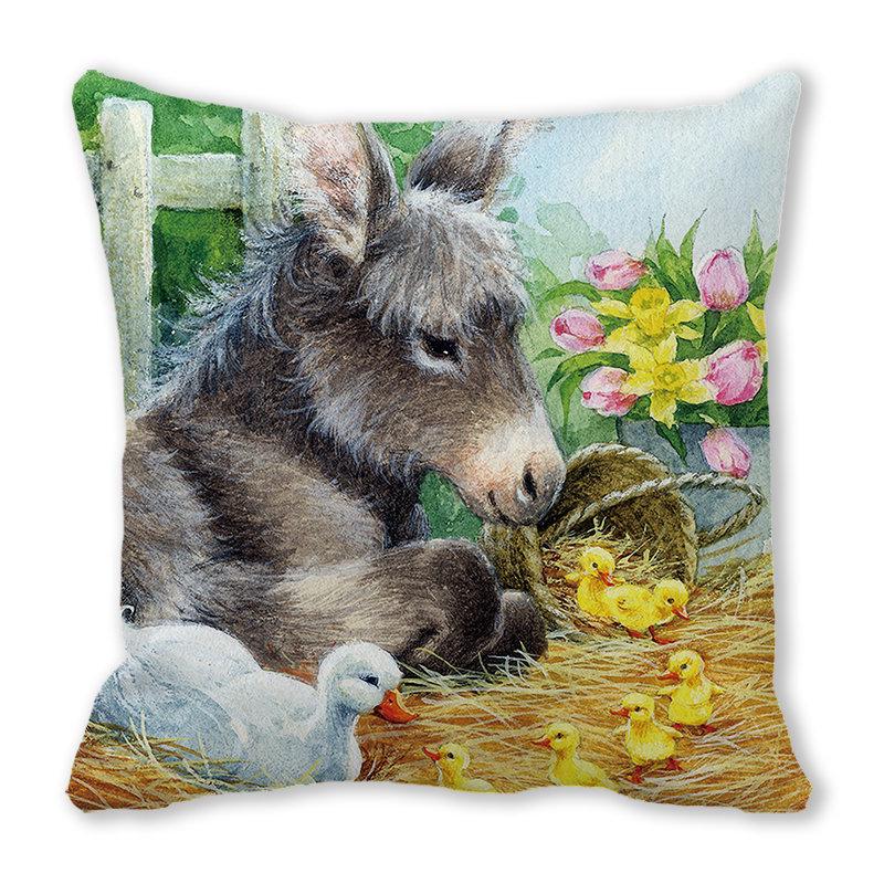 Pernă de canapea cu aspect de piele de piersică, model Crăciun Fericit, pisică și animal - ZT422