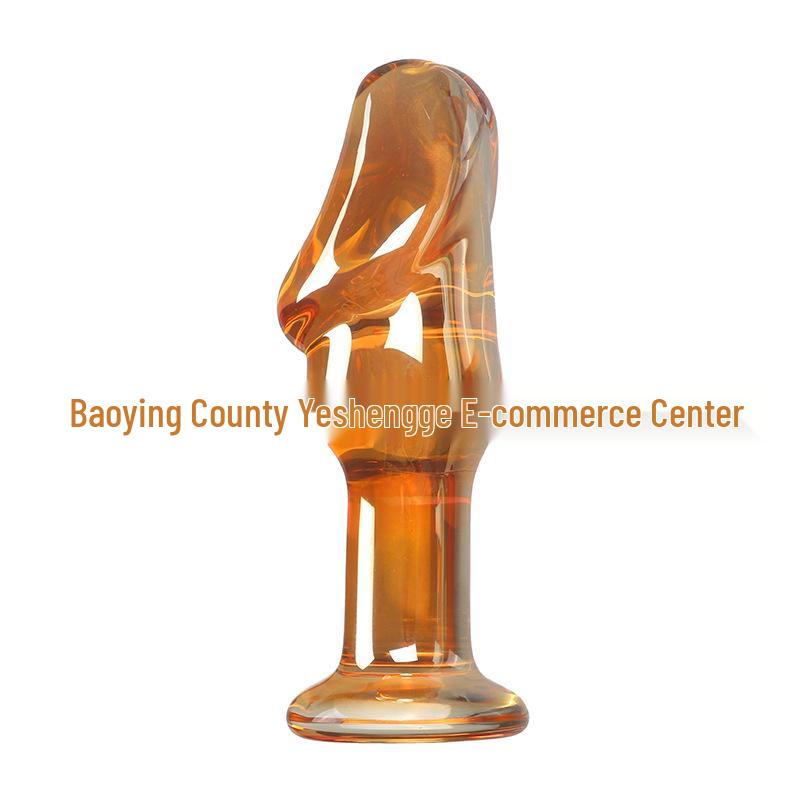 Large Brown Transparent Realistic Glass Dildo for Female Masturbation