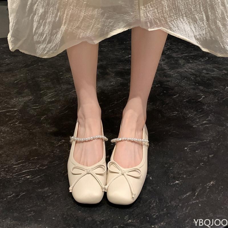 Elegant Minimalist Soft-soled Shoes Retro Temperament Bow Flat Shoes Women Summer New Fashionable Versatile Square Toe Sandals