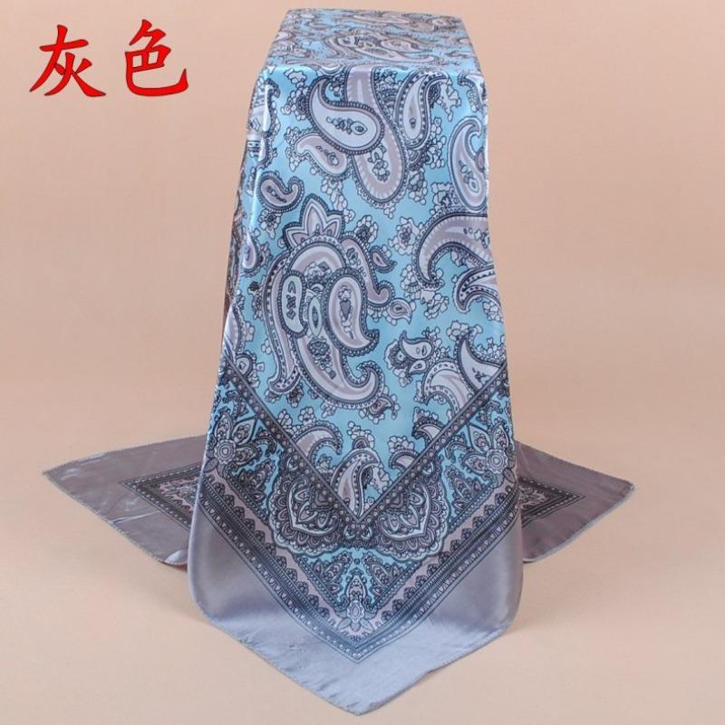 Classic Paisley Cashew Flower 90 Satin Large Square Scarf Silk Scarf, Ladies Vintage Printed Scarf 90cm*90cm серый