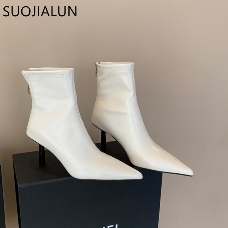 Fashion SUOJIALUN 2024 Winter New Brand Women Ankle Boots Fashion Pointed Toe Ladies Elegant Short Boots Shoes Thin High Heel Chelsea Pu