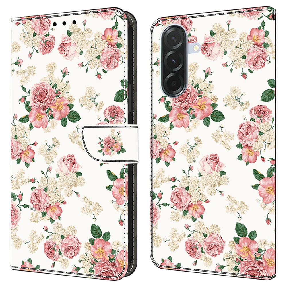 Kožené pouzdro pro Samsung Galaxy A16 5G/4G s potiskem vzoru, peněženkou a stojánkem, flipový kryt na telefon