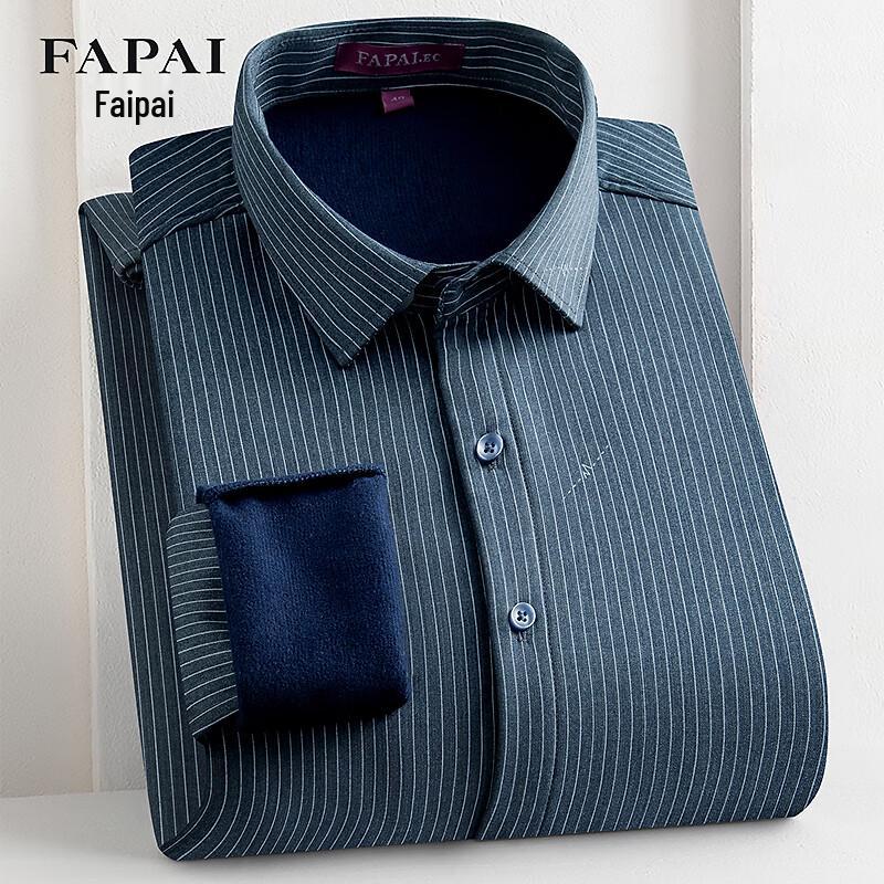 FAPAI Men s Fleece-Lined Striped Casual Long-Sleeve Shirt 39