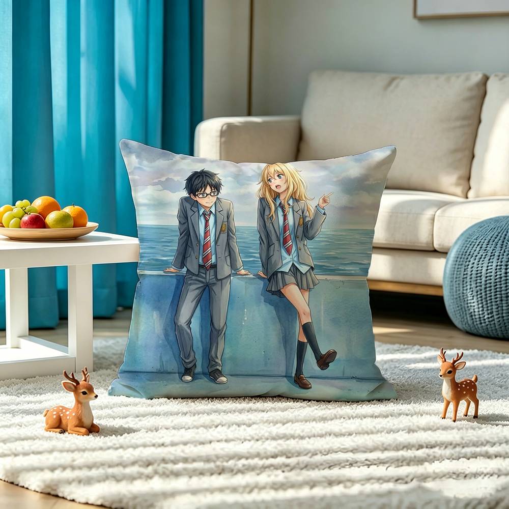 Y-Your Lie in April Pillow Case Square Double-Sided Sofa Cushion Cover Bedroom Bedside Pillow