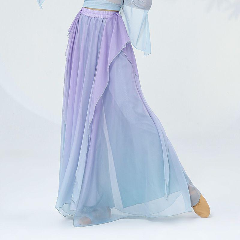Purple Gradient Classical Dance Qipao Dress - Flowing Collar Performance Costume for Women