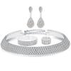 Bride's wedding dress - silver four-row necklace, earrings, elastic wristbands, elastic rings - a set of 4 items