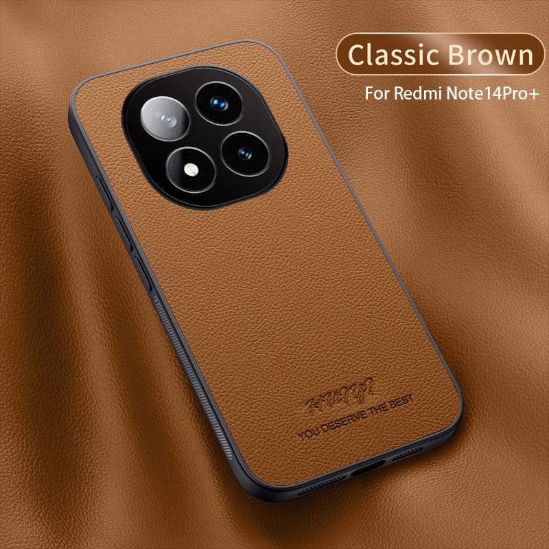 

Роскошный кожаный чехол с рисунком личи для Redmi NOTE 14 13 PRO PLUS A3 14C Xiaomi POCO F6 M6PRO X6 Ударопрочная силиконовая задняя крышка Xiaomi POCO-X6-5G светло-коричневого