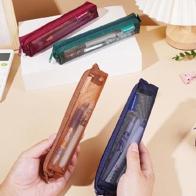 Clear Mesh Pencil Bag See Through Pencil Pouches Small Light Weight Pencil Case for Student Women Travel Makeup Bag