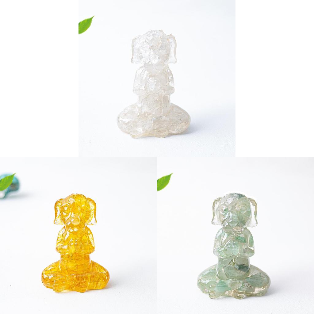 Zen Sitting Dog Resin Art Desk Decor Handmade Crystals For Meditation Gift