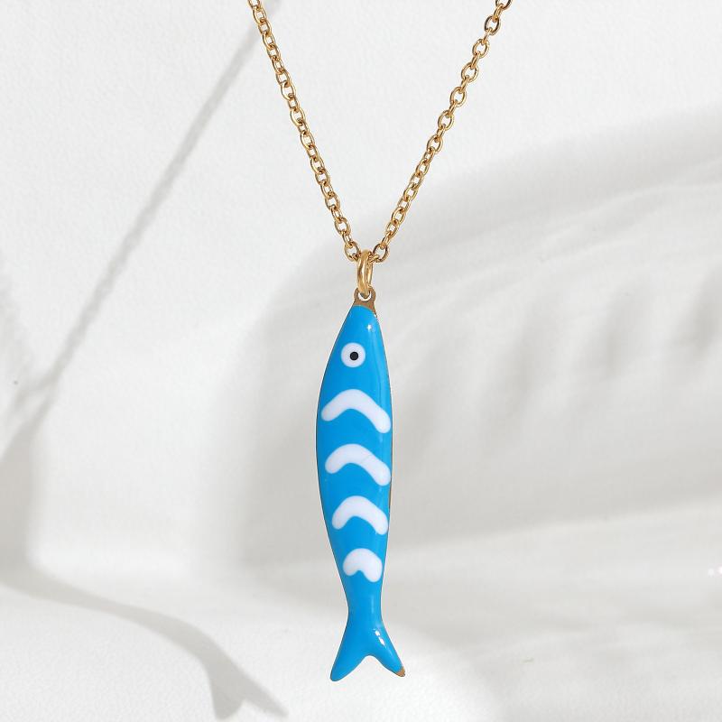 Cute Exquisite Colorful Fish Pendant Necklaces For Women Girls  Stainless Steel Necklace Summer Beach Jewelry Gift