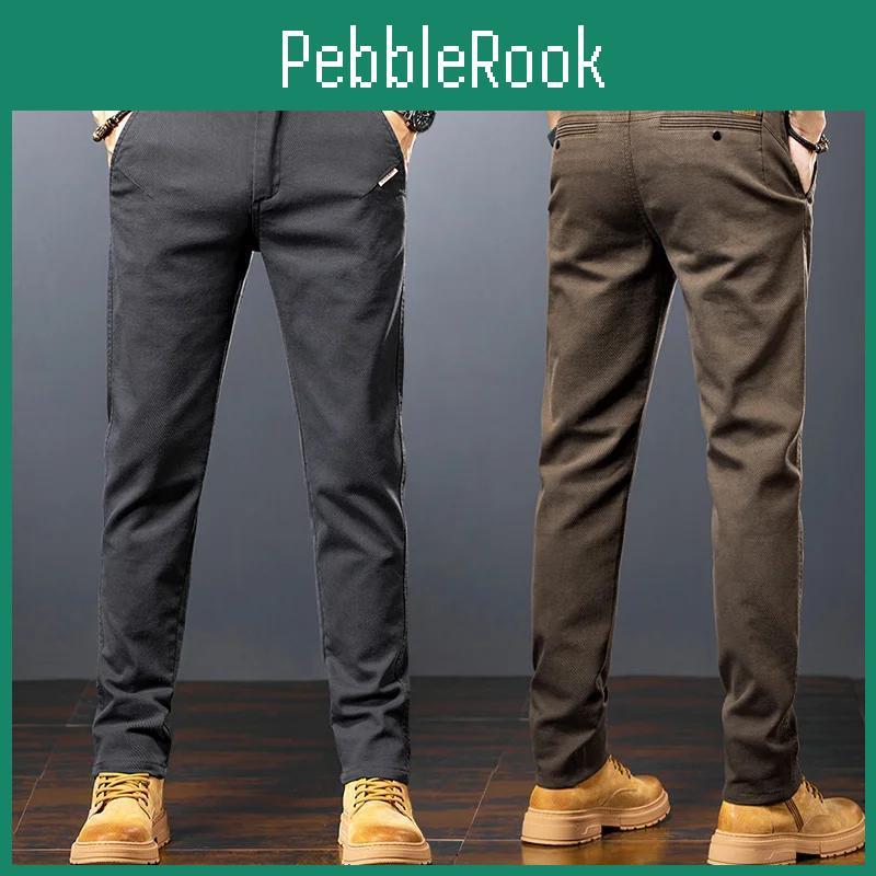 Slim Pants Mens Spring Casual Business Straight Twill Cotton Elastic Trousers Brand Fashion Korean Clothing Coffee Black Gray